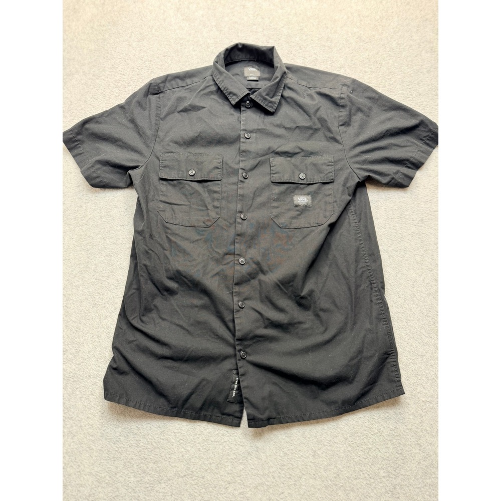 Vans Mens Classic Fit Short Sleeve Button Down Shirt Black Small Dual Pocket